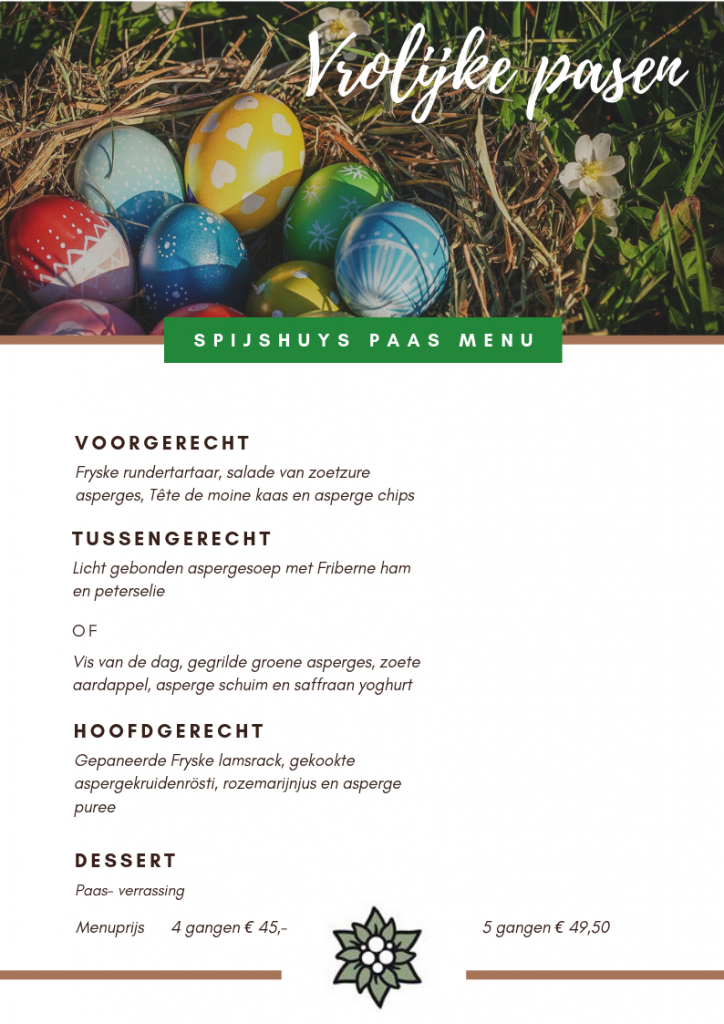 Paasmenu spijshuys 2019